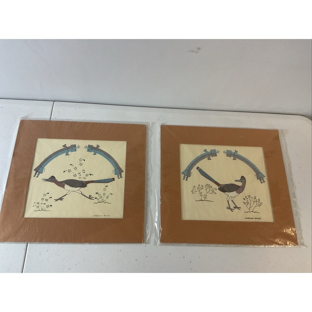 Lot of 2 Navajo Harrison Begay Roadrunner Rainbow Serigraph Southwest signed